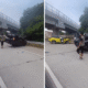 Terjadi kecelakaan di tol serpong, satu mobil terbalik (1)