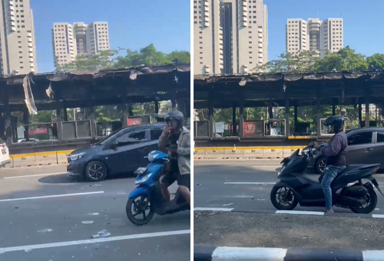 Tujuh halte transjakarta dibakar saat demonstrasi semalam