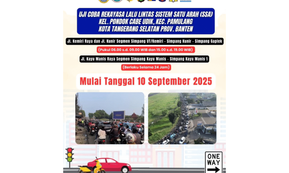 Uji coba one way di pondok cabe bakal diterapkan mulai 10 september, ini titik lokasinya