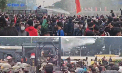 Update demo hari ini di gedung dpr polisi kerahkan mobil komando dan semprot gas air mata