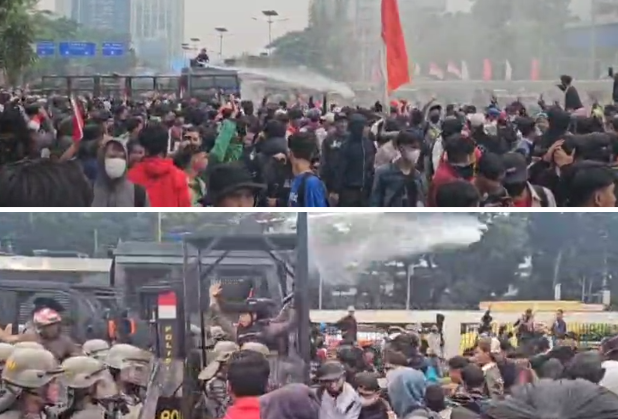 Update demo hari ini di gedung dpr polisi kerahkan mobil komando dan semprot gas air mata