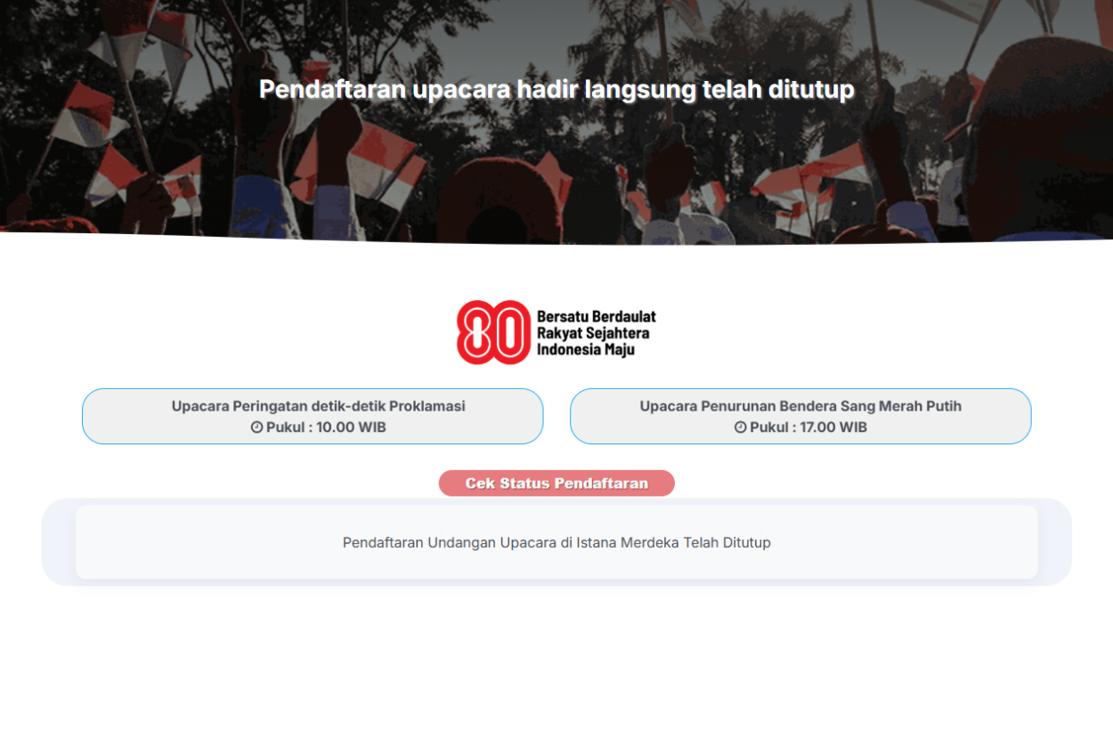 War tiket upacara hut ri di istana tembus 142 ribu pendaftar di hari pertama penambahan kuota