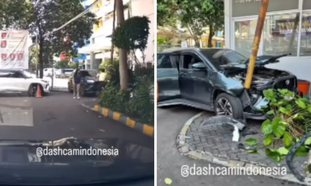 Detik detik satpam di jakbar dihantam mobil hingga terpental