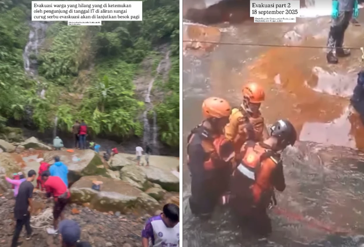 Geger! warga bogor temukan mayat pria di curug seribu bogor, kondisi terjepit batang pohon