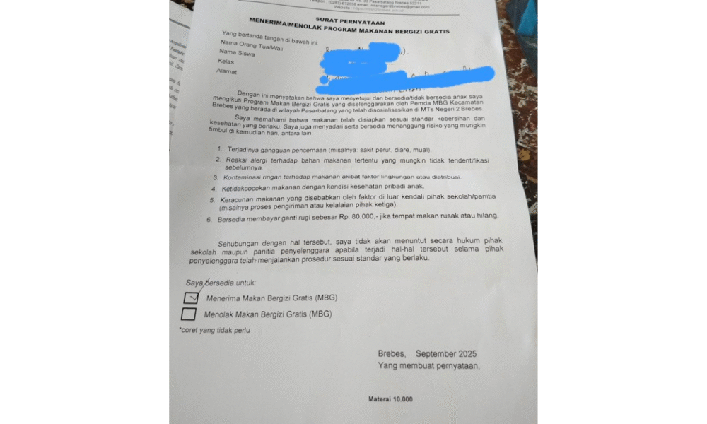 Heboh surat perjanjian mbg, orang tua tak boleh tuntut jika anak keracunan