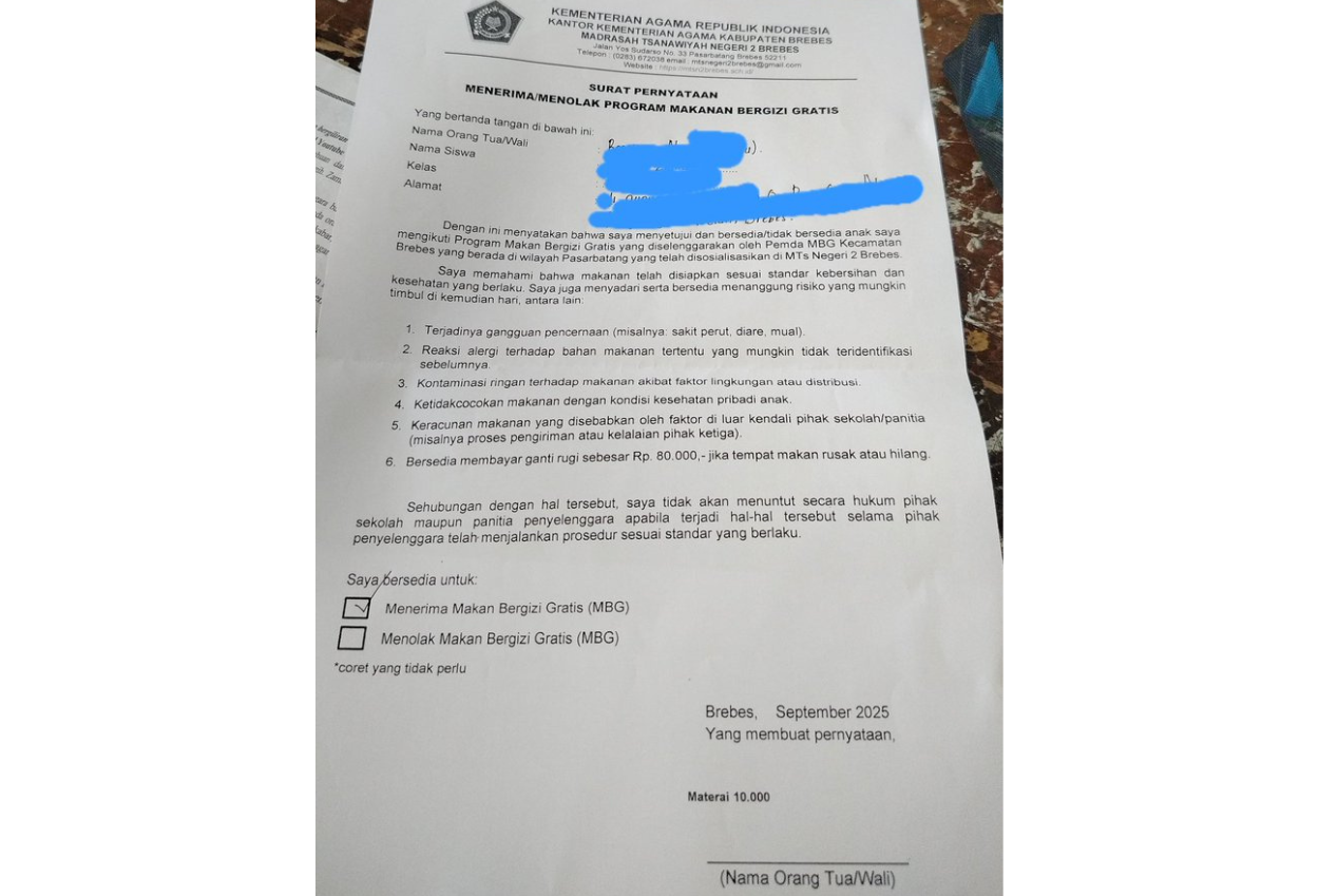 Heboh surat perjanjian mbg, orang tua tak boleh tuntut jika anak keracunan
