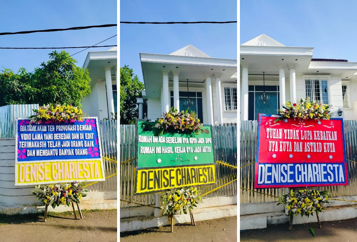 Kirim 3 karangan bunga ke rumah uya kuya, denise chariesta makasih telah jadi orang baik