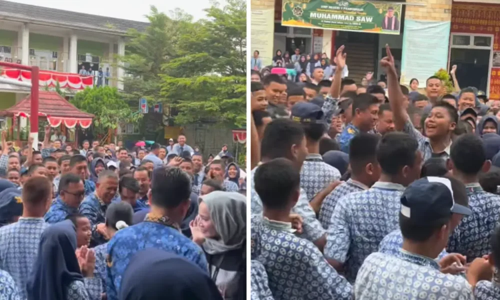 Momen haru, siswa smpn 1 prabumulih sambut kembali kepsek yang tak jadi dicopot dari jabatannya