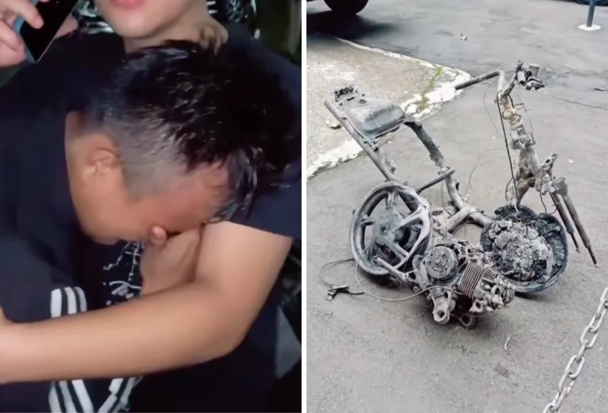 Momen satpam menangis saat motornya hangus dalam aksi demo di gedung sate