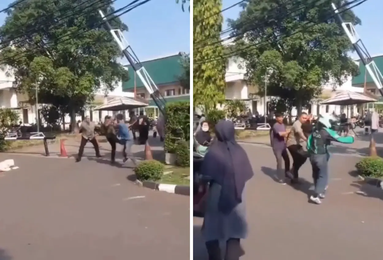 Pedagang kerupuk di tangsel ditendang satpam masjid hingga jatuh, dagangan berserakan