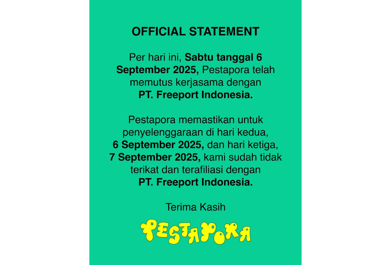 Pestapora putus kerja sama dengan pt freeport usai sejumlah musisi kompak undur diri