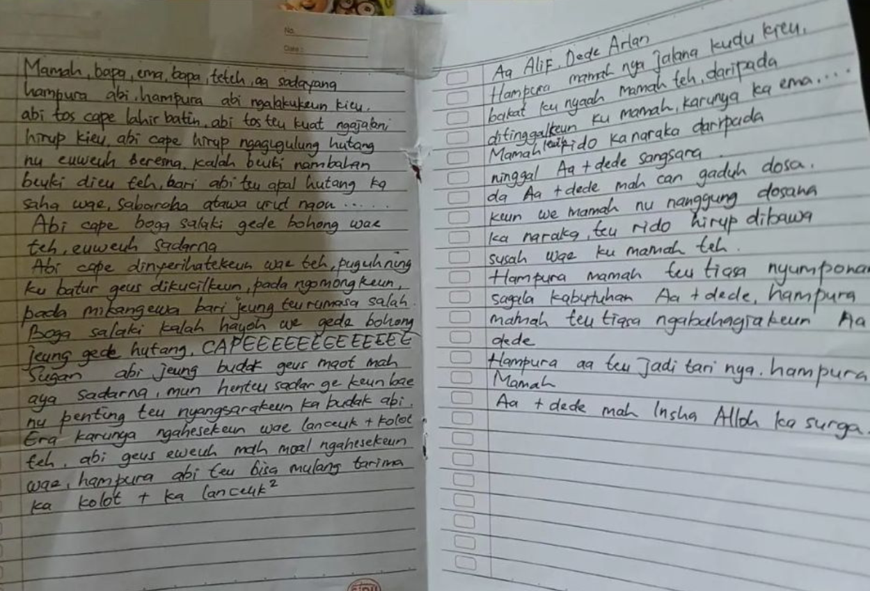 Pilu! ini isi surat wasiat ibu yang akhiri hidup bersama 2 anaknya cape punya suami selalu bohong dan berutang
