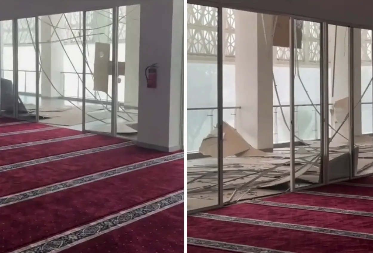 Plafon masjid di bsd ambruk diterpa hujan dan angin kencang