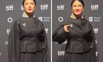 Potret dian sastro pakai pin one piece saat hadir di festival film toronto