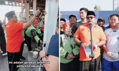 Rano karno dan driver ojol kompak bersihkan halte senen yang dibakar massa