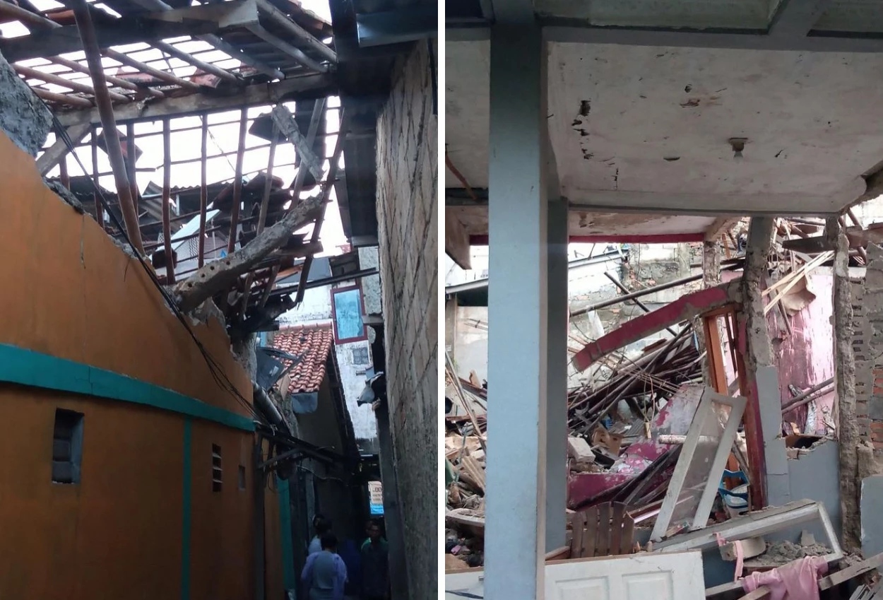 Sejumlah rumah hancur usai terjadi ledakan misterius di pondok cabe tangsel