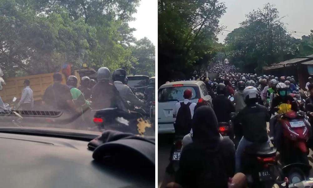 Truk terperosok di jalan siliwangi tangsel, lalu lintas pagi ini macet parah