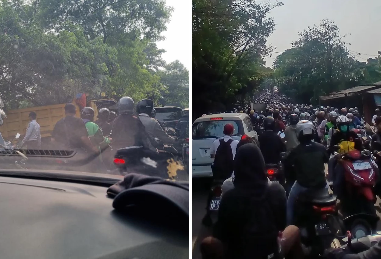 Truk terperosok di jalan siliwangi tangsel, lalu lintas pagi ini macet parah