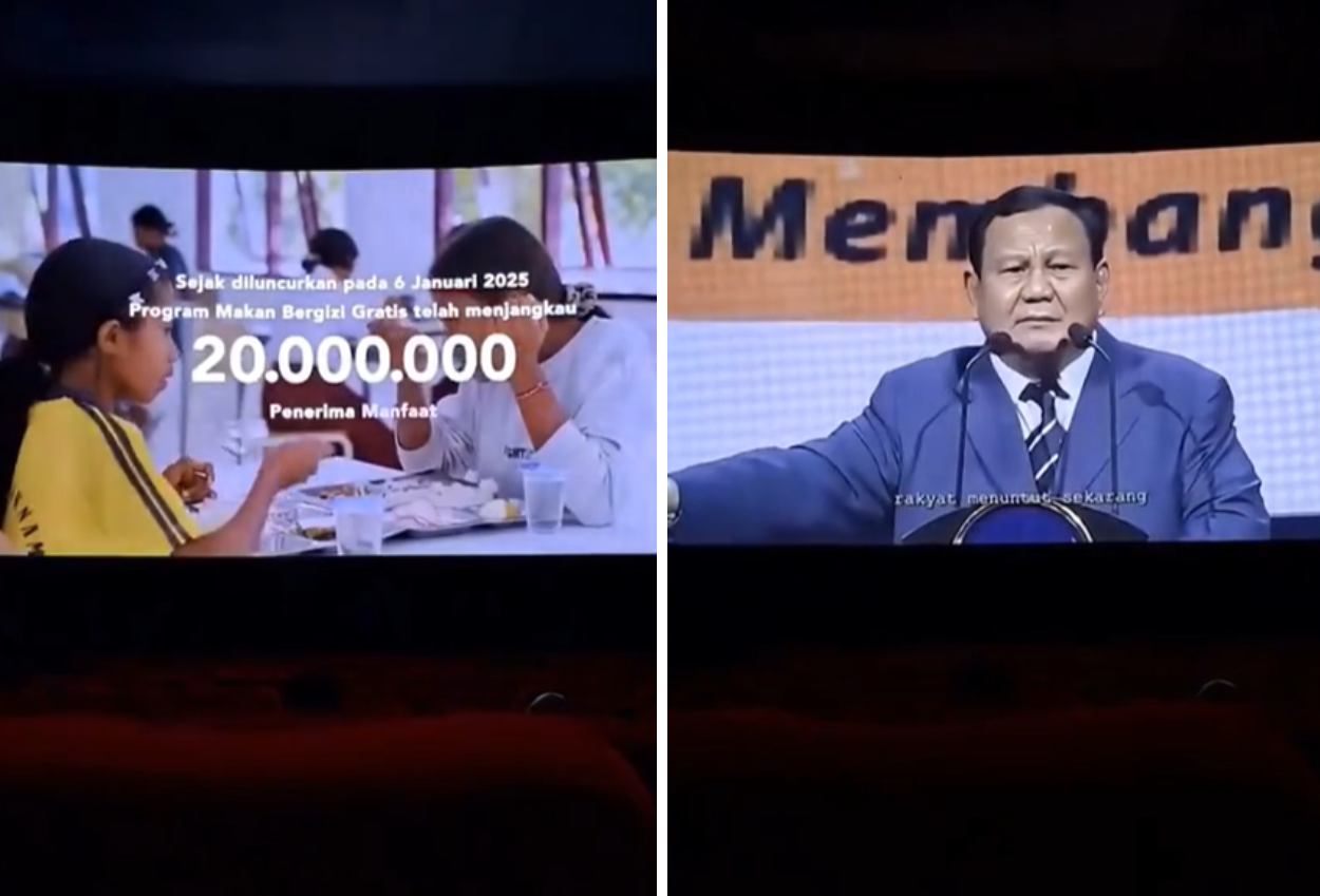 Video prabowo tayang di bioskop sebelum mulai film, istana kalau komersial boleh kenapa pemerintah nggak