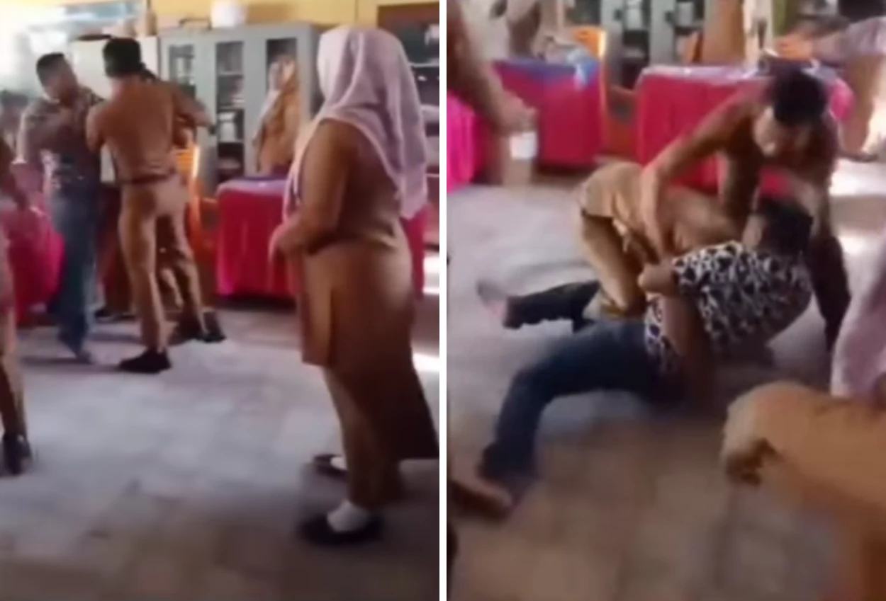 Viral! 2 guru sd di madina terlibat baku hantam hingga jatuh ke lantai