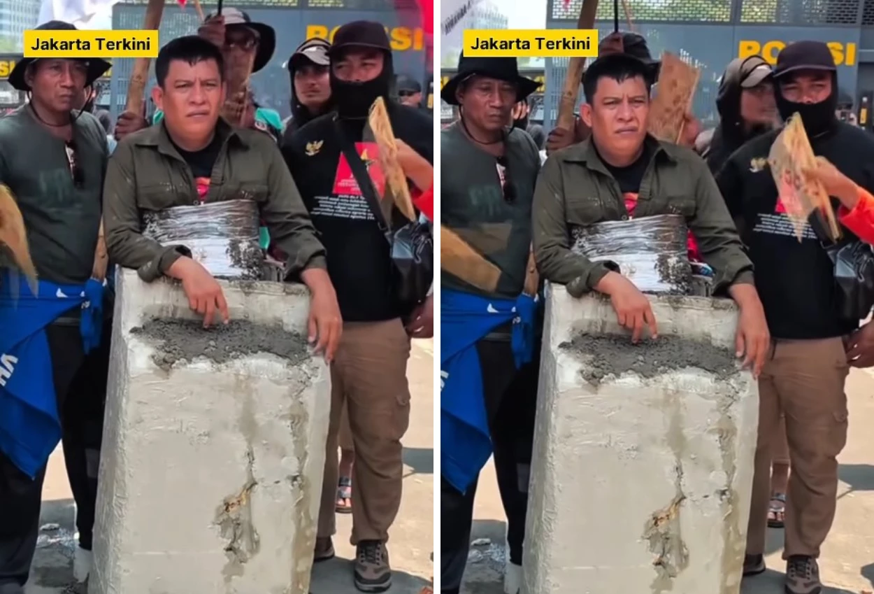 Viral! pria rela cor badan saat aksi demo hari tani nasional