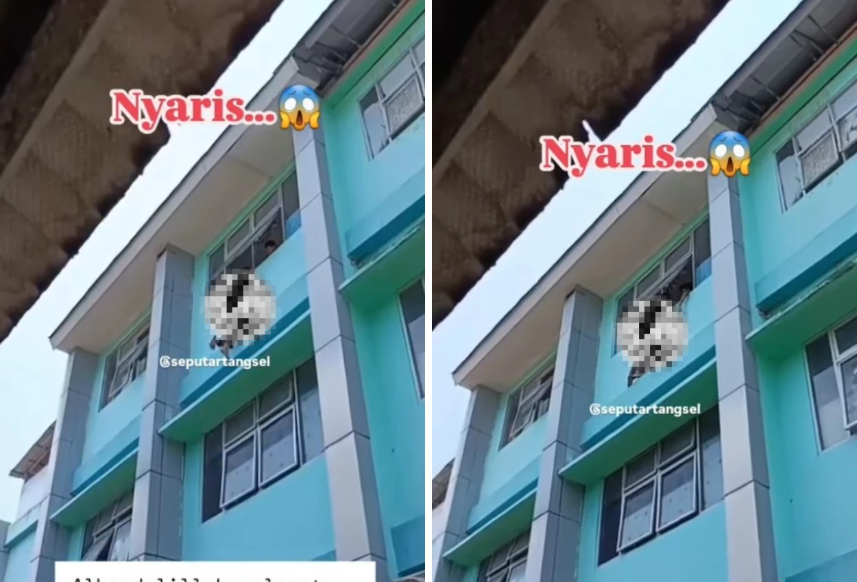 Viral! siswa sd di pamulang nyaris jatuh dari lantai 3 gedung sekolah