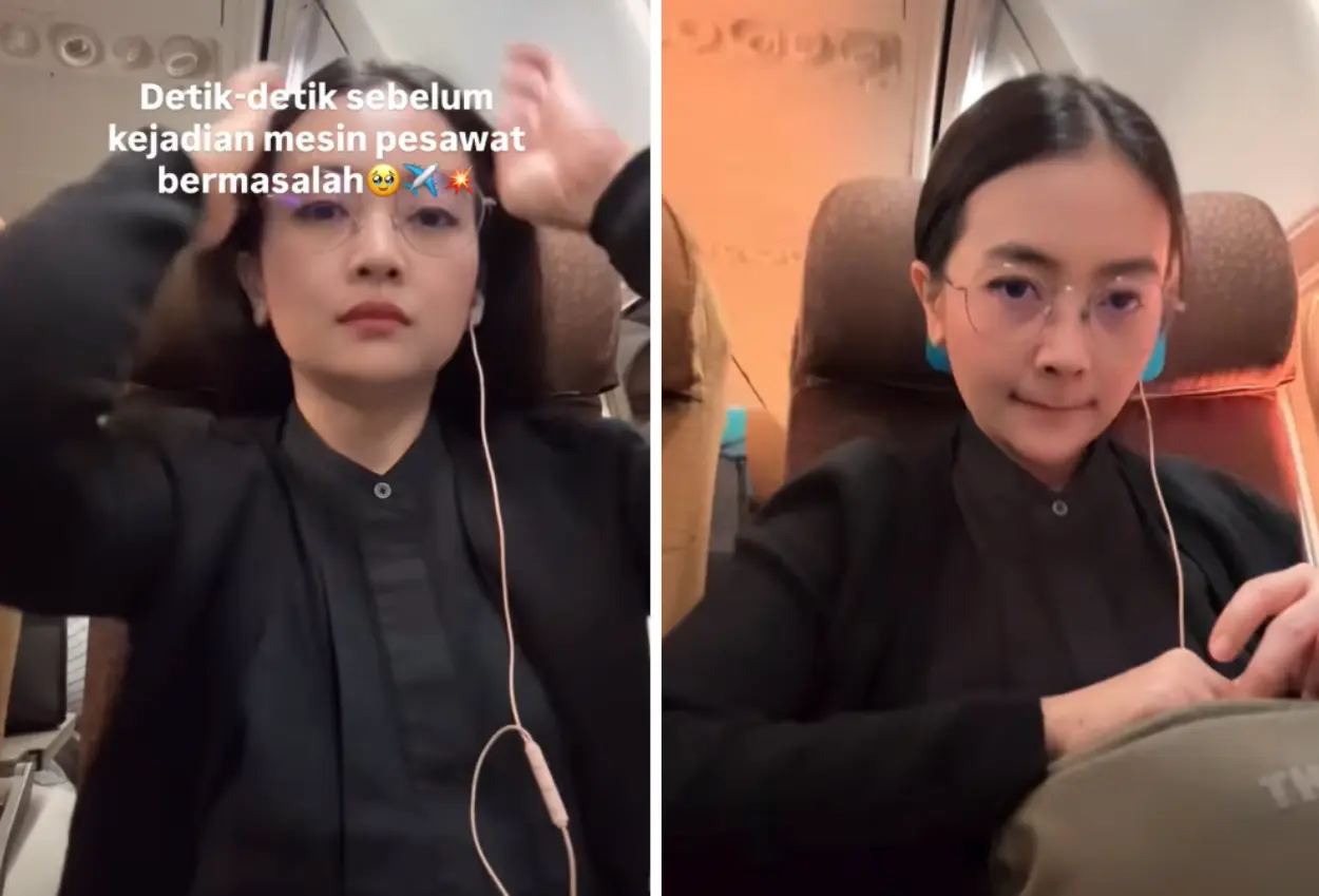 Viral! wanita ini bagikan momen pesawat garuda rute surabaya jakarta keluarkan api hingga mati mesin