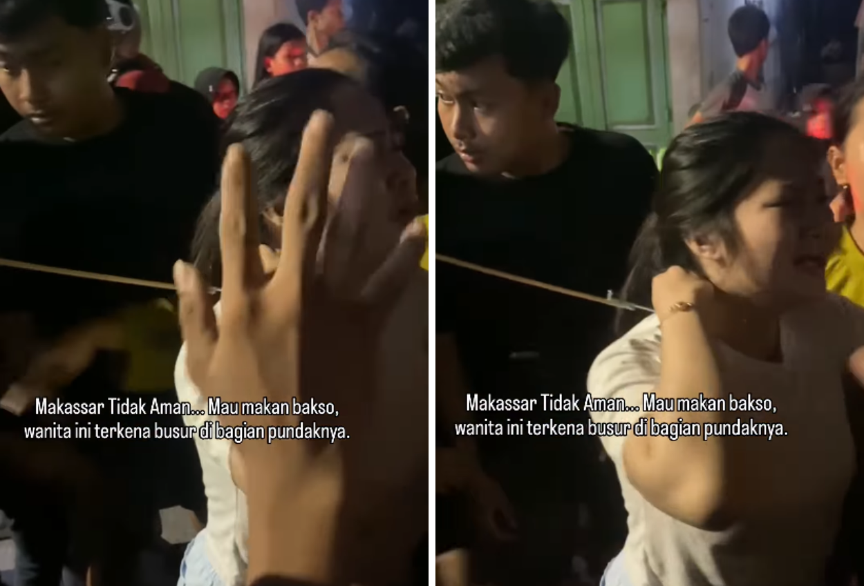 Wanita di makassar tertancap busur saat hendak makan bakso