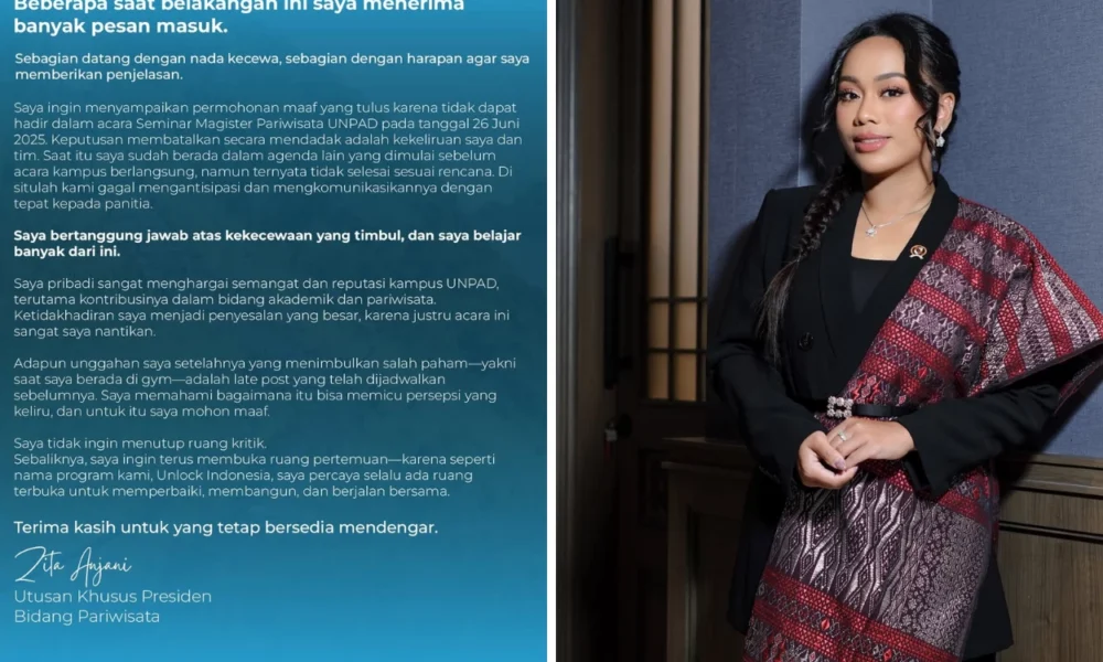 Zita anjani minta maaf usai batal isi seminar di unpad tapi update nge gym, netizen minta maaf tapi pake chatgpt