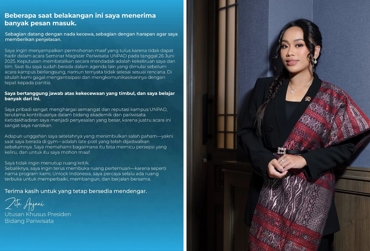 Zita anjani minta maaf usai batal isi seminar di unpad tapi update nge gym, netizen minta maaf tapi pake chatgpt