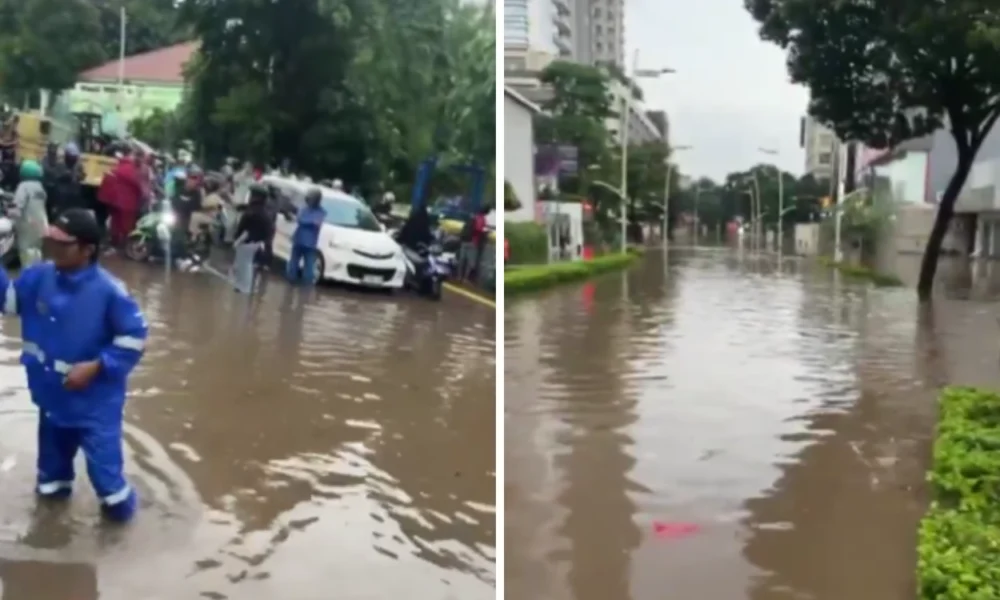 Banjir yang sempat merendam kemang pagi ini terpantau surut