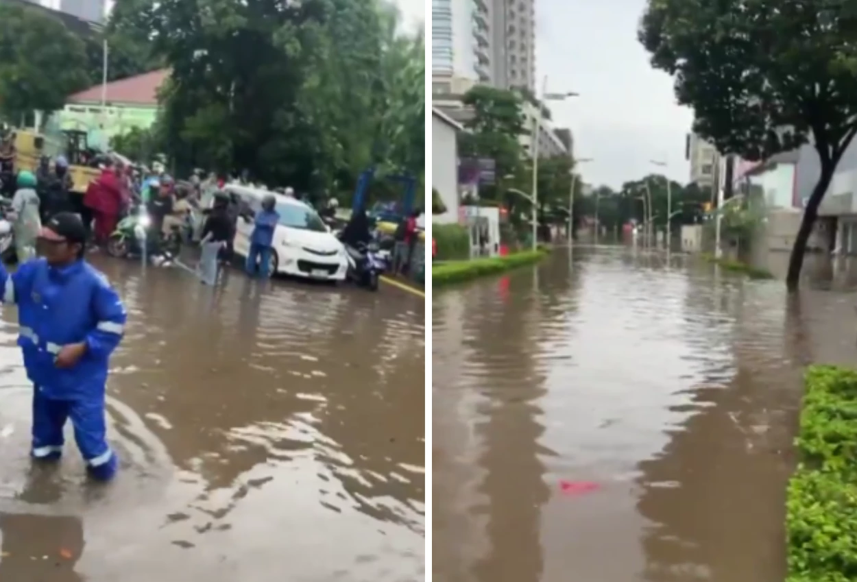 Banjir yang sempat merendam kemang pagi ini terpantau surut