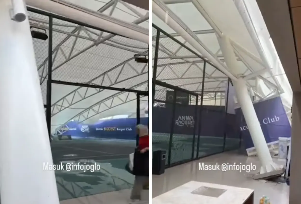 Imbas angin kencang, atap lapangan padel di jakbar ambruk