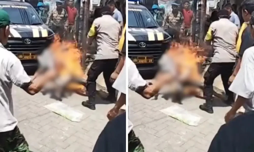 Maling motor di gubeng disiram bensin dan dibakar