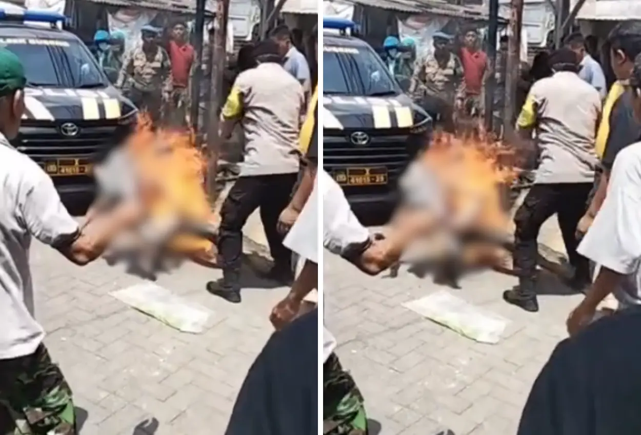 Maling motor di gubeng disiram bensin dan dibakar