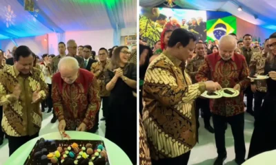 Momen hangat presiden prabowo dan lula da silva potong kue rayakan ulang tahun bersama