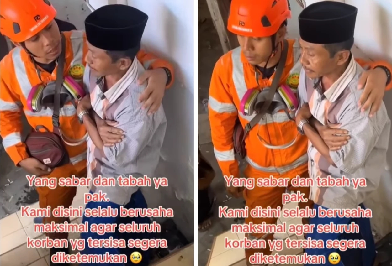 Momen haru tim sar saat tenangkan ayah korban runtuhan ponpes al khoziny