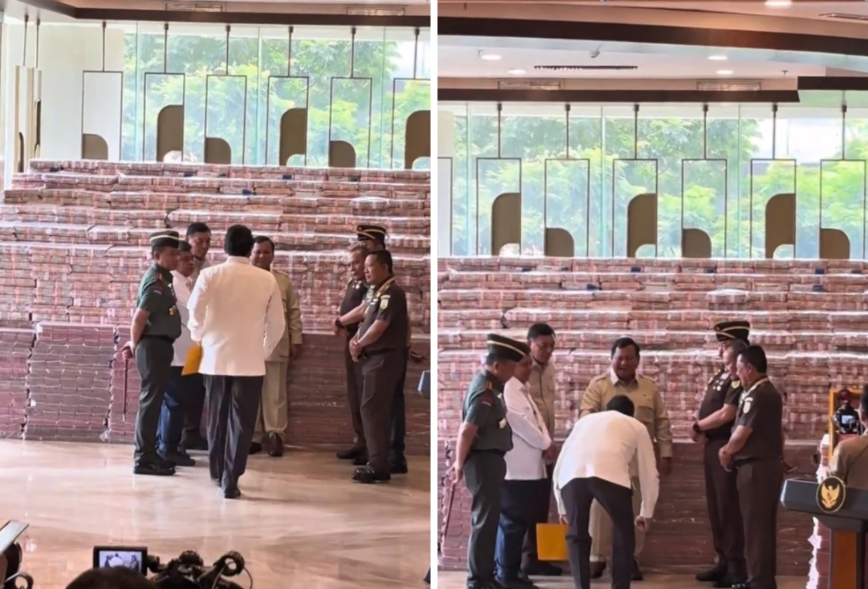 Momen kocak! purbaya hampir push up di hadapan prabowo saat telat datang ke kejagung