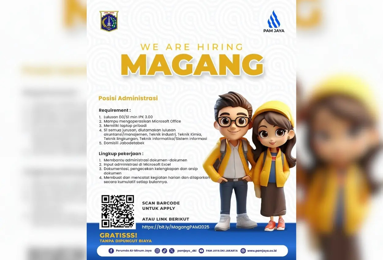 Pam jaya buka lowongan kerja untuk mahasiswa dan fresh graduate, ini syarat dan cara daftarnya!