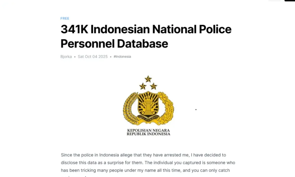 Sebut polisi salah tangkap orang, bjorka bocorkan 341 ribu data personel polri