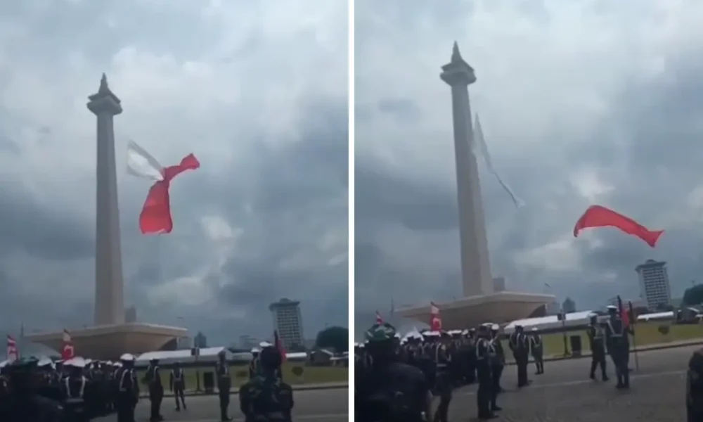 Tni buka suara soal bendera merah putih robek angin cukup kencang