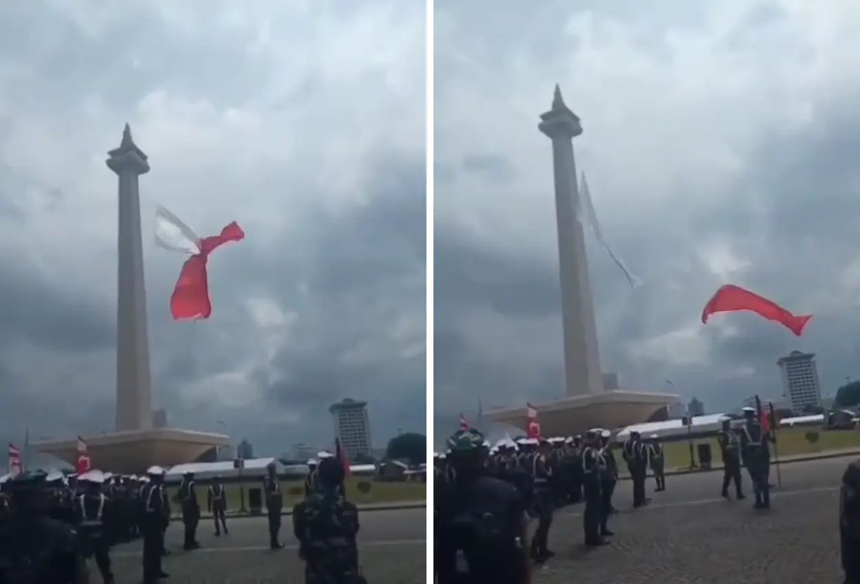 Tni buka suara soal bendera merah putih robek angin cukup kencang