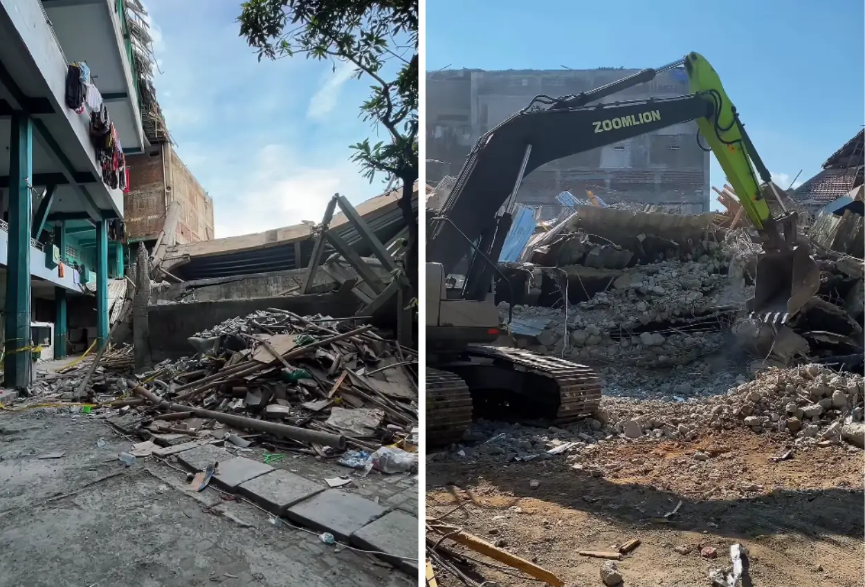 Tak ada lagi tanda kehidupan, petugas lanjut evakuasi korban ponpes al khozniy pakai alat berat