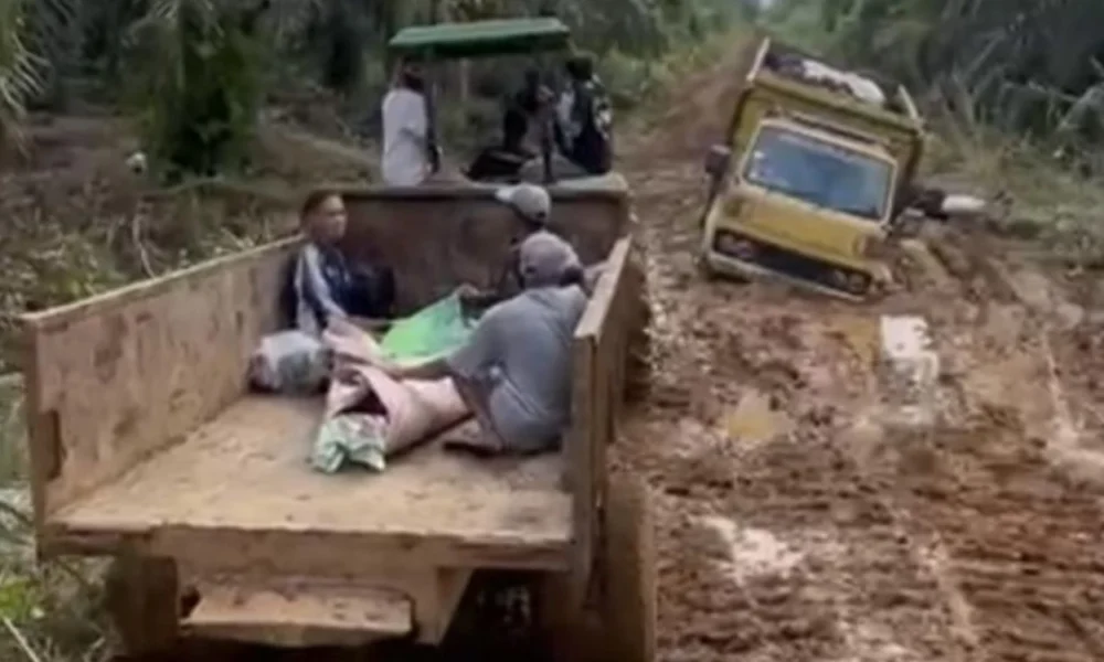 Akibat jalan rusak parah, warga jambi terpaksa angkut jenazah dengan traktor sawit