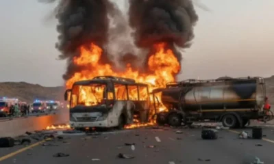 Bus rombongan umrah india terbakar di rute makkah madinah