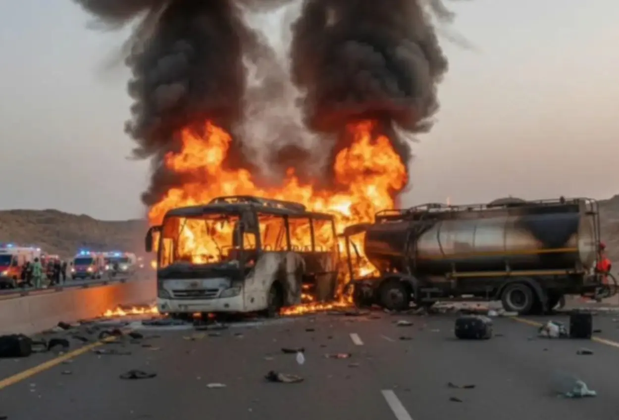 Bus rombongan umrah india terbakar di rute makkah madinah