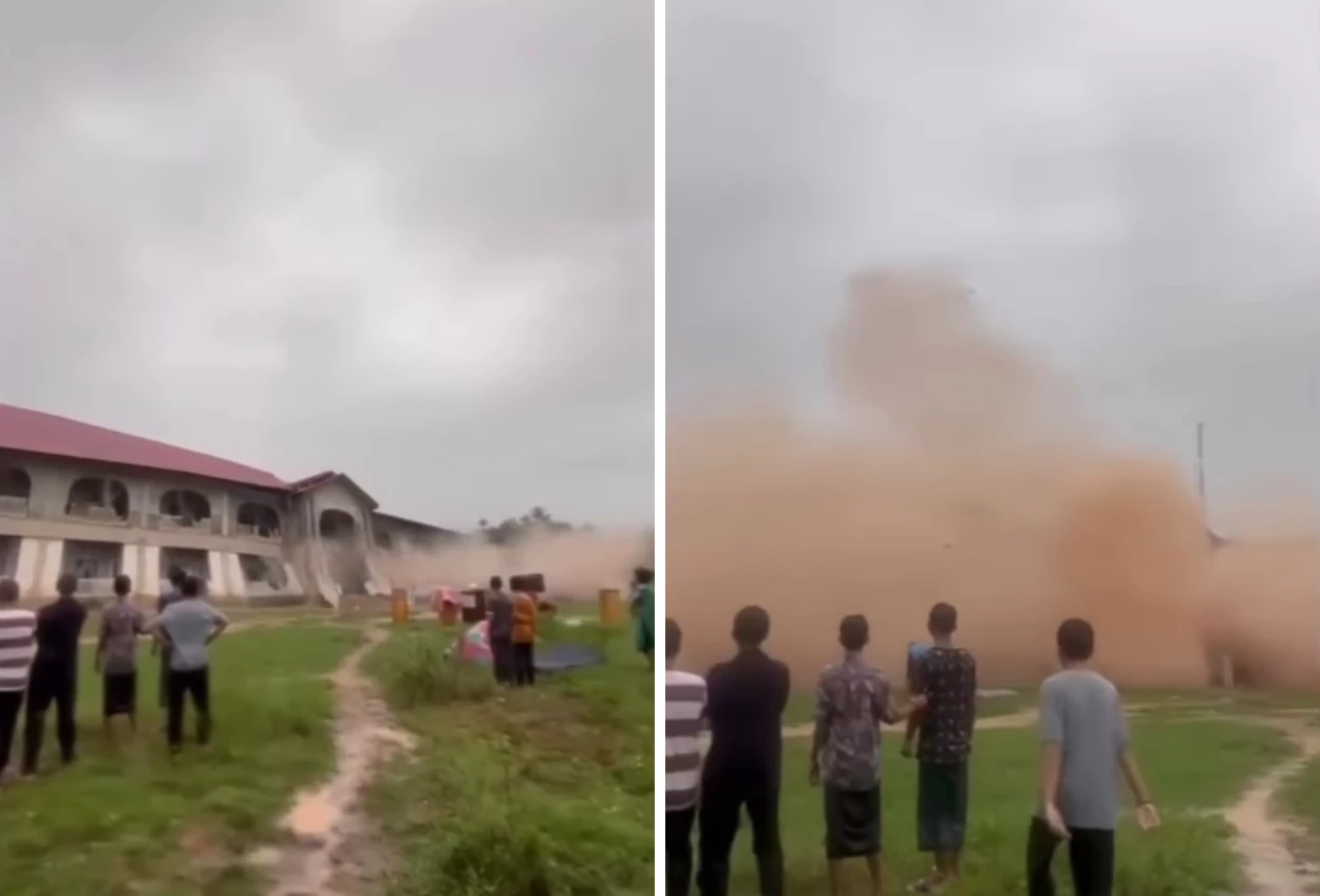 Detik detik gedung asrama pesantren di bireuen aceh ambruk akibat longsor