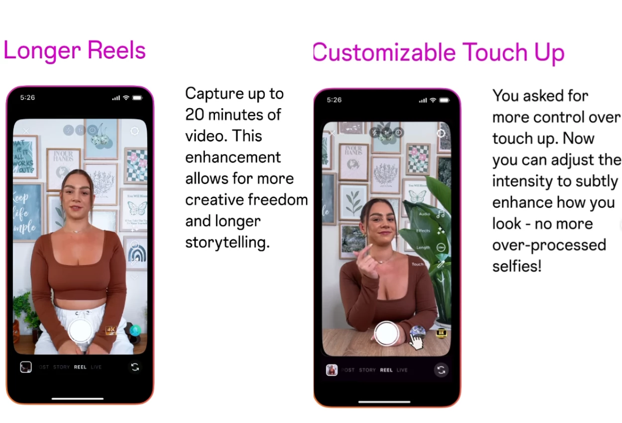 Instagram tambah durasi reels jadi 20 menit, lengkap dengan fitur undo dan touch up