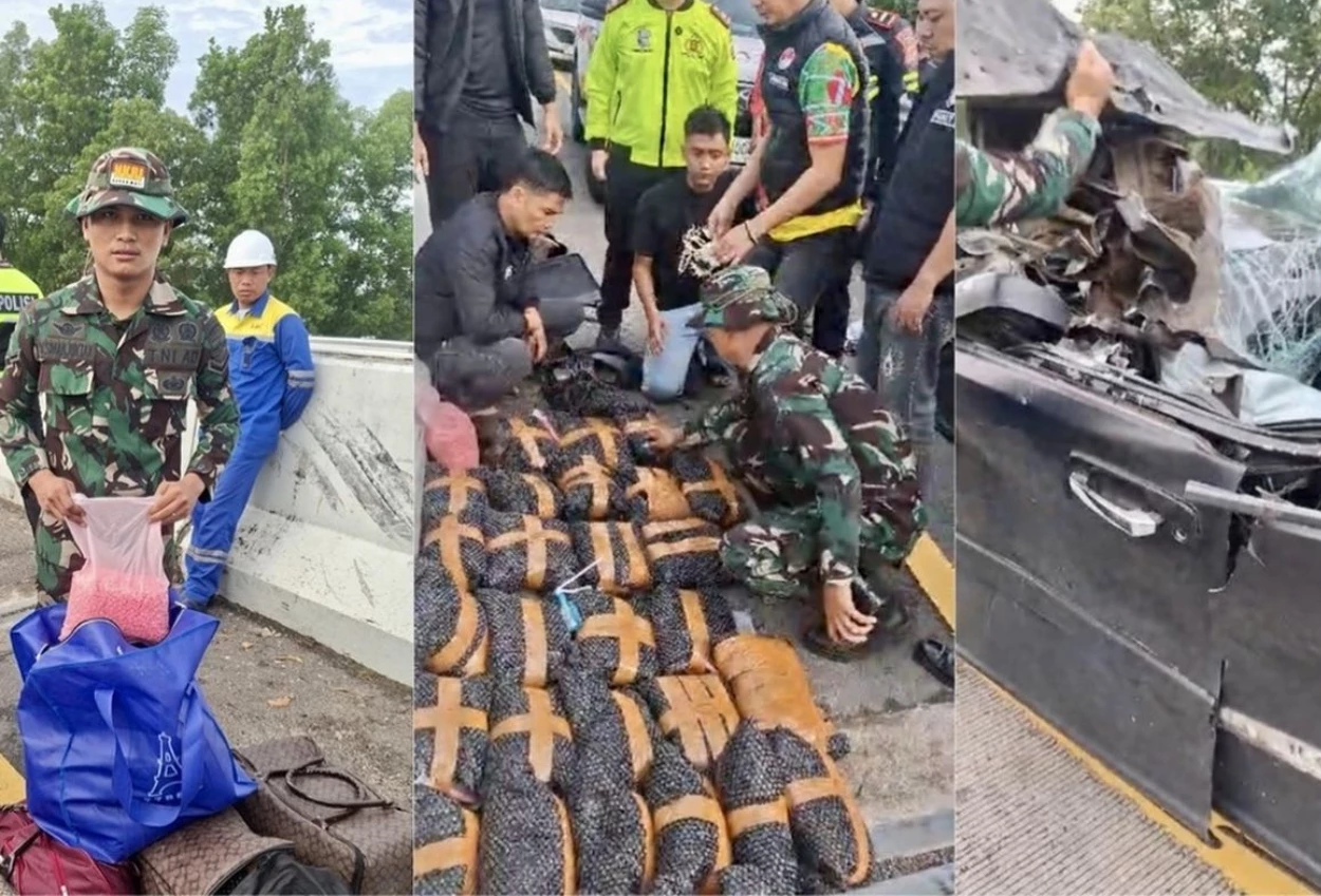 Mobil pembawa ribuan ekstasi kecelakaan di tol lampung, lencana polisi ikut ditemukan