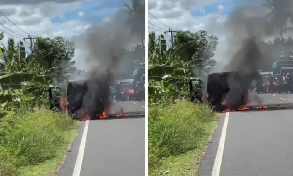 Mobil pengangkut uang terbakar di sulbar, rp4 m hangus dilalap api